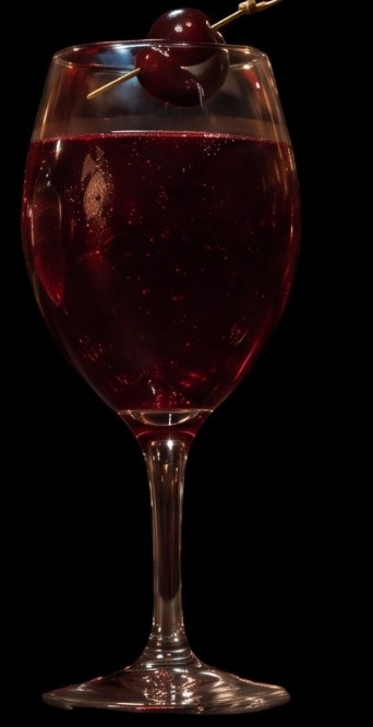 Fresh Blood: Deep red, stemmed, two dark cherries on a pick.