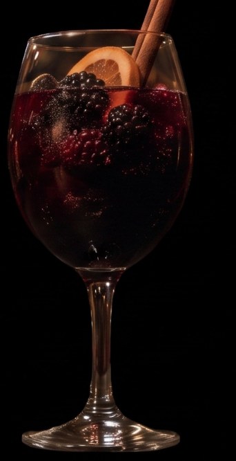 The Crypt: Near black, blackberries, a dried orange wheel and a cinnamon stick.