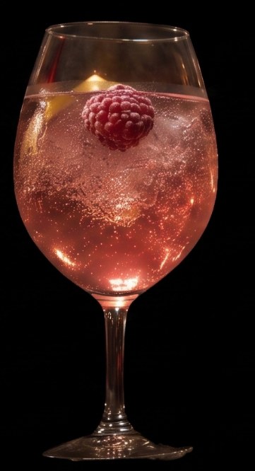 The First Bite: Pale and sparkling, over ice, a single raspberry.